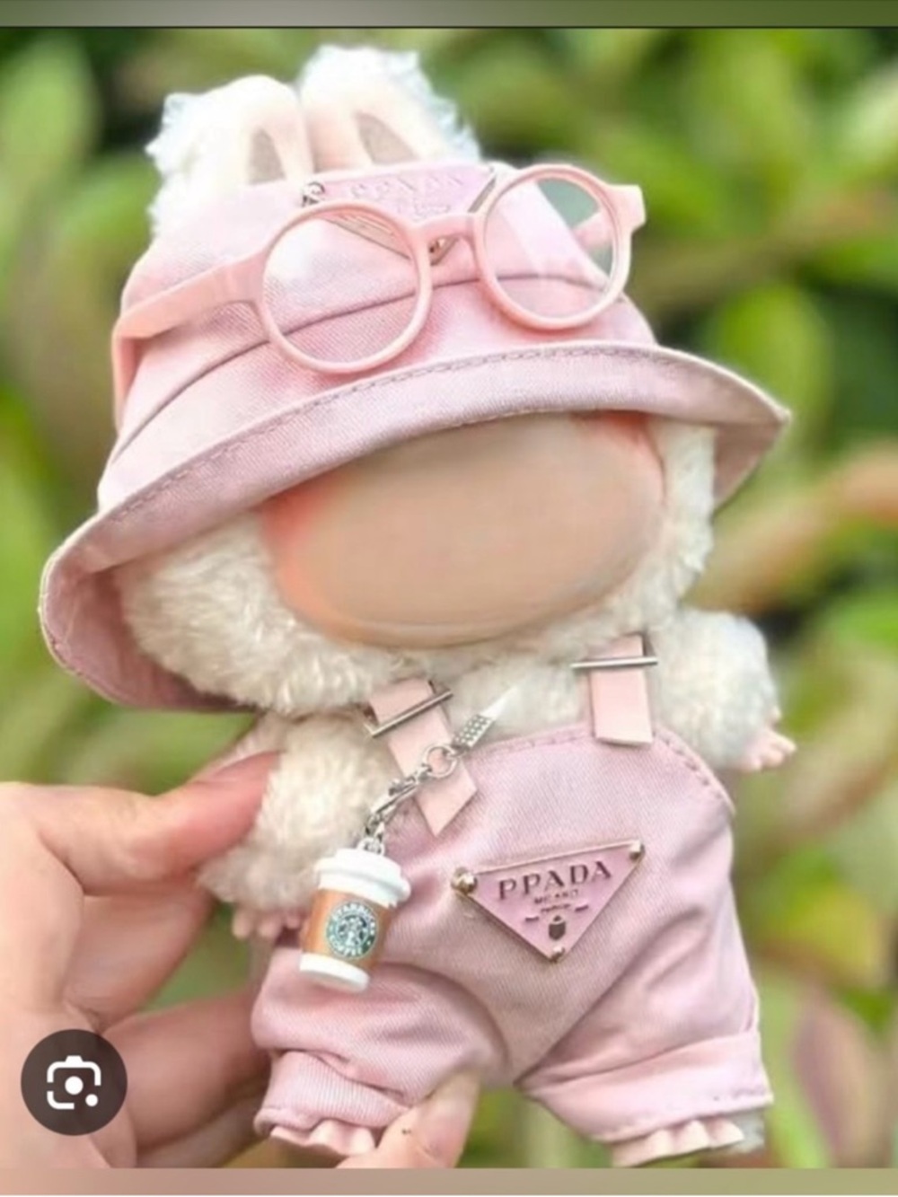 PPADA LABUBU Pink Overalls bucket hat and glasses outfit set NWT